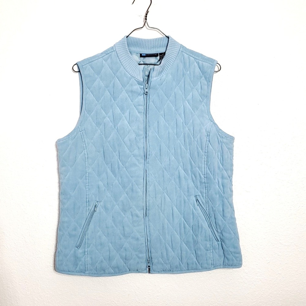Relativity Womens Small Quilted Puffer Vest Sky Blue Full zip sleeveless